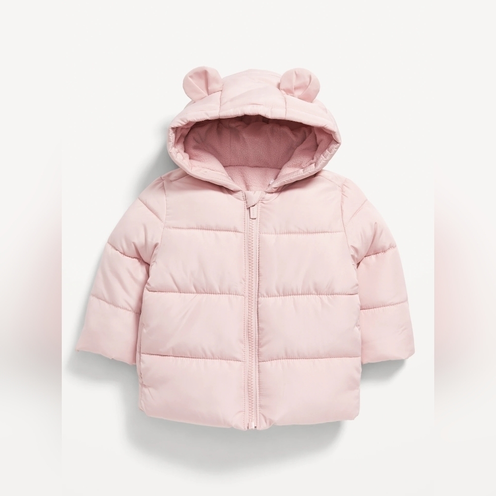 Old Navy #752343 Pink Fleece-Lined Water-Resistant Frost Free Puffer Coat NWT